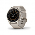 Умные часы Garmin Fenix 7S Pro Sapphire Solar, золотистый корпус, ремешок - кожа, бежевый