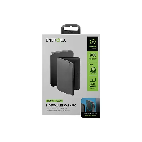 Внешний аккумулятор с бумажником EnergEA MagWallet CASH, 5000W Magsafe 15W USB-C 20W, темно-серый