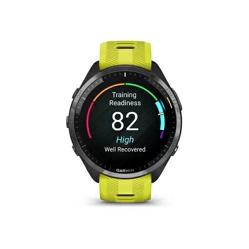 Умные часы Garmin Forerunner 965 черные, темно-серый DLC/титановый безель, ремешок - желто-черный 