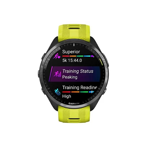 Умные часы Garmin Forerunner 965 черные, темно-серый DLC/титановый безель, ремешок - желто-черный 