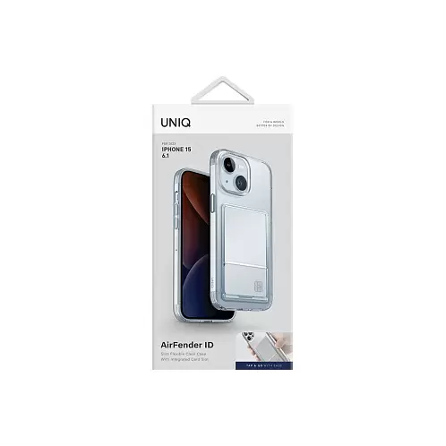 Чехол Uniq для iPhone 15 Air Fender ID, cardslot, прозрачный