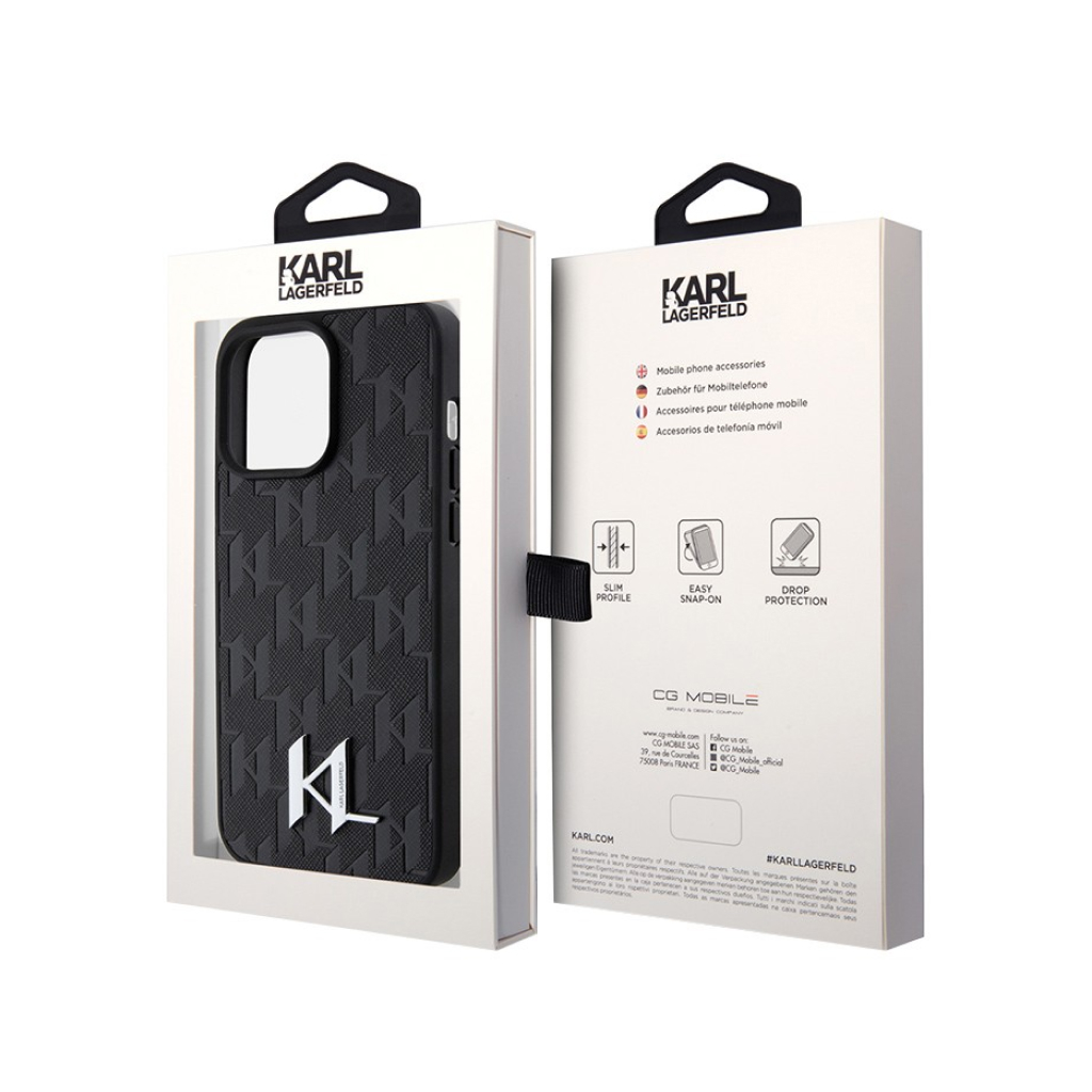 Купить Чехол Lagerfeld для iPhone 15 Pro Max PU Saffiano Monogram Metal  logo Hard Black в Москве в сети магазинов iShop