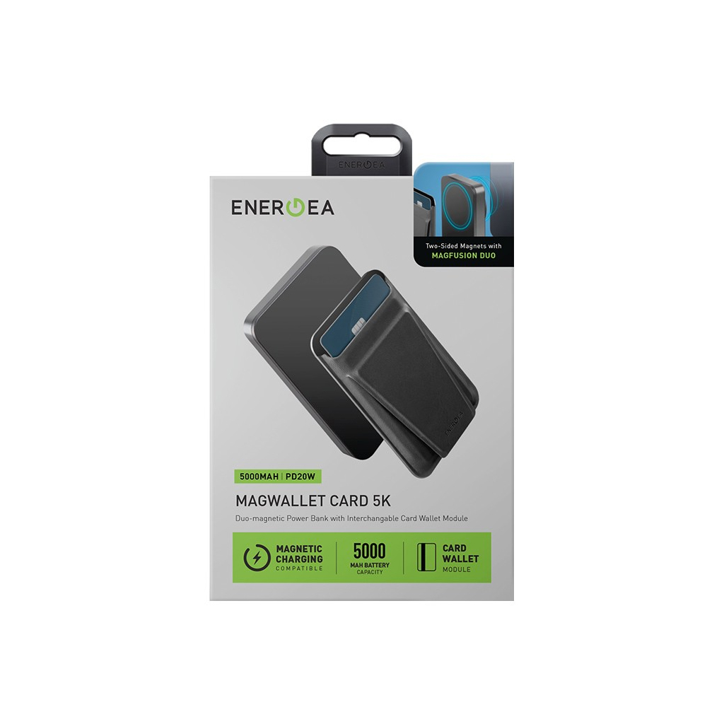 Внешний аккумулятор с картхолдером EnergEA MagWallet CARD 5000 мАч, Magsafe  15W, USB-C 20W, черный