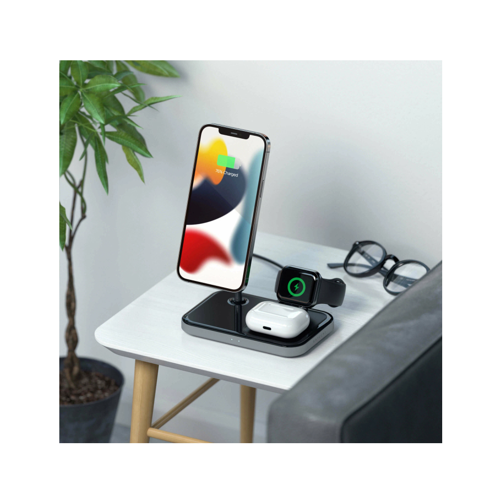 Беспроводное зарядное устройство Satechi Magnetic 3-in-1 Wireless Charging  Stand, AL, серый космос