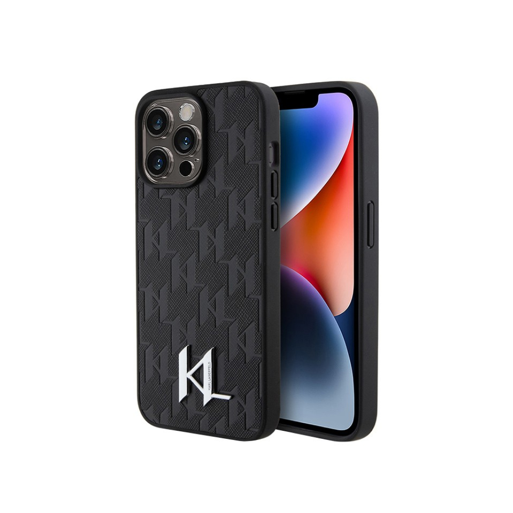 Купить Чехол Lagerfeld для iPhone 15 Pro Max PU Saffiano Monogram Metal  logo Hard Black в Москве в сети магазинов iShop