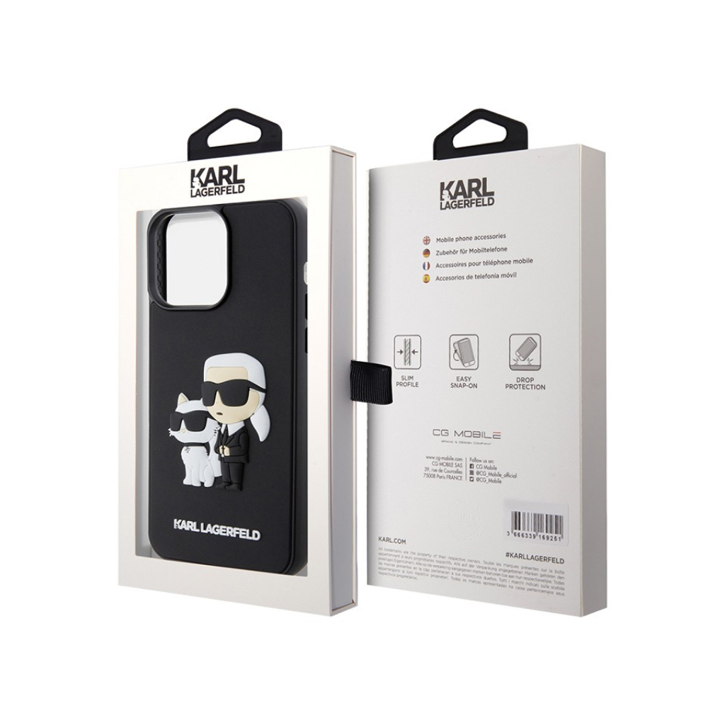 Купить Чехол Lagerfeld для iPhone 15 Pro 3D Rubber Karl & Choupette Hard  Black в Москве в сети магазинов iShop