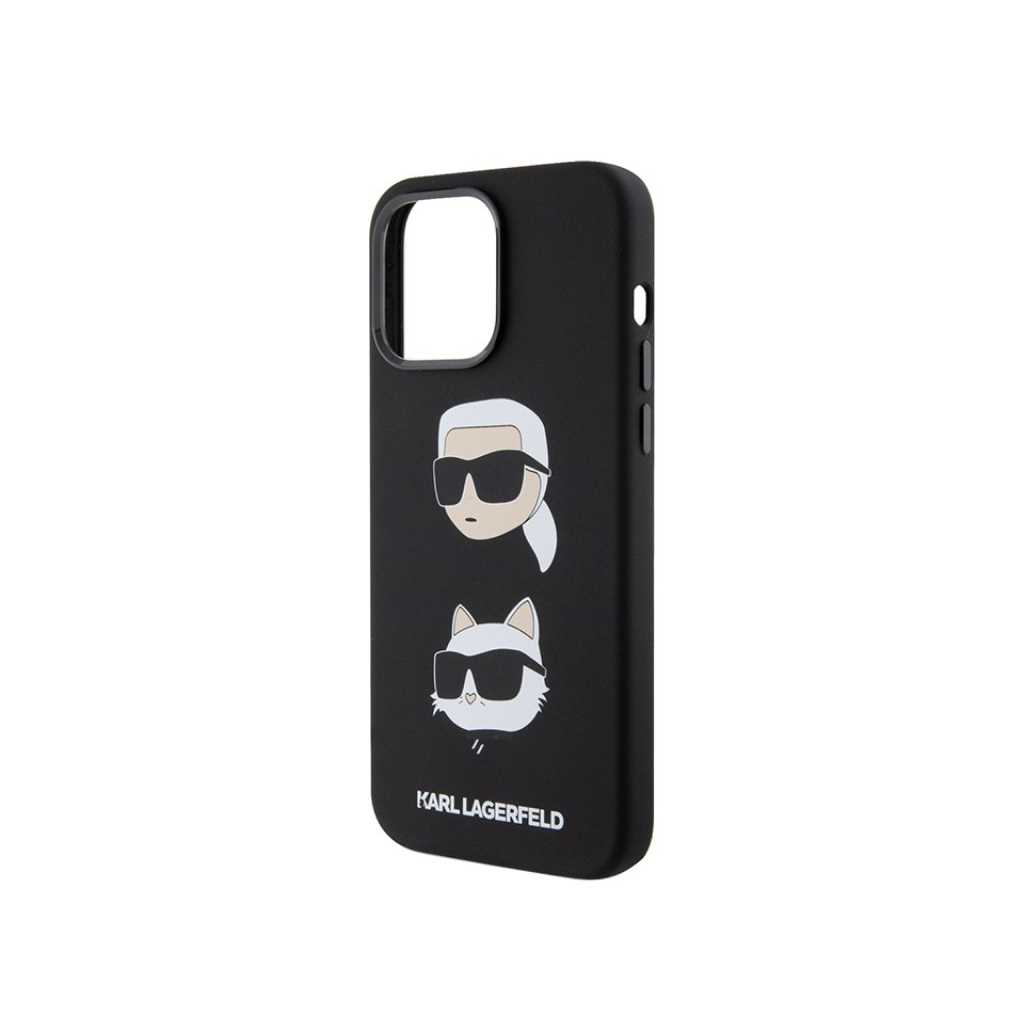 Чехол Lagerfeld для iPhone 15 Pro Max чехол Liquid Silicone Karl &  Choupette heads Hard Black