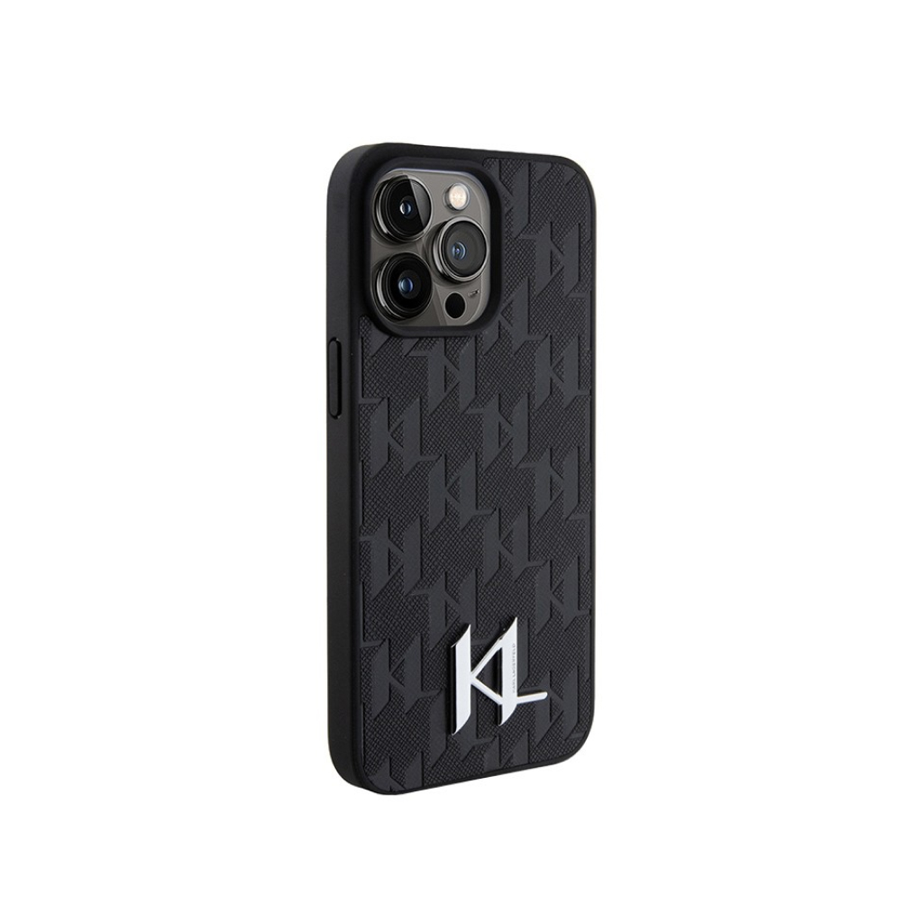 Купить Чехол Lagerfeld для iPhone 15 Pro PU Saffiano Monogram Metal logo  Hard Black в Москве в сети магазинов iShop