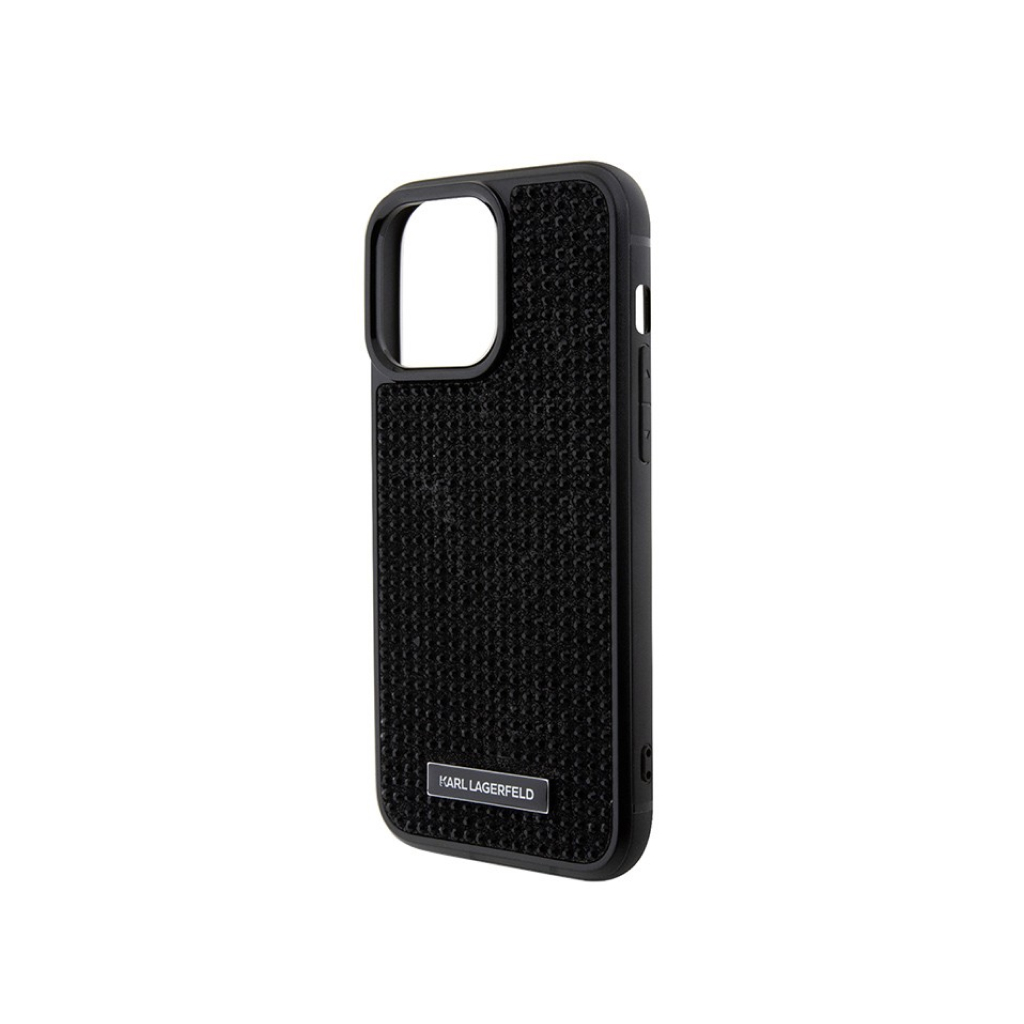 Чехол Lagerfeld для iPhone 15 Pro Max чехол Diamond Rhinestone Metal logo  Hard Black