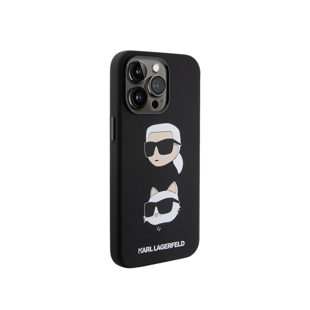 Чехол Lagerfeld для iPhone 15 Pro Max чехол Liquid Silicone Karl &  Choupette heads Hard Black