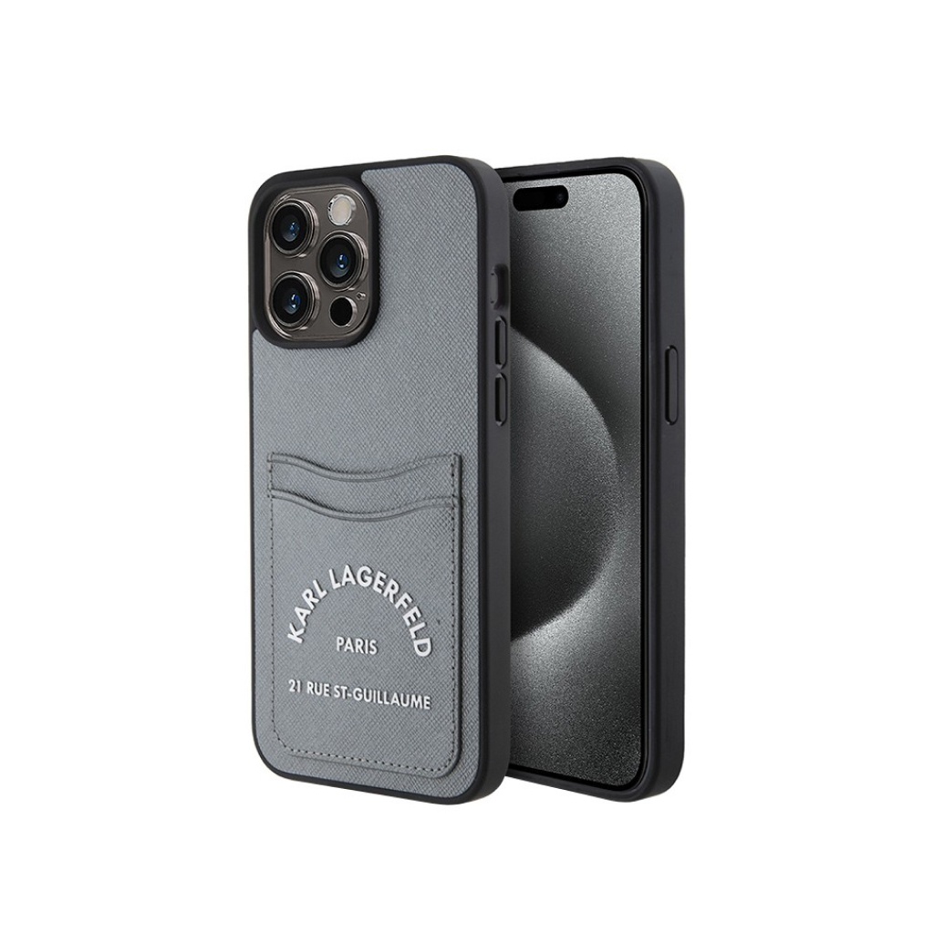 Купить Чехол Lagerfeld для iPhone 15 Pro Cardslot PU Saffiano RSG 3D rubber  logo Hard Grey в Москве в сети магазинов iShop