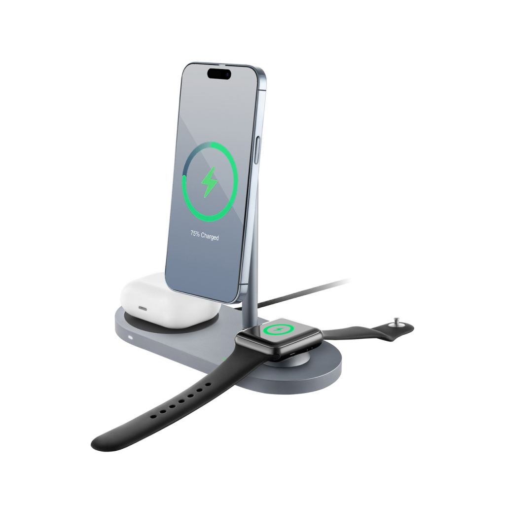 Купить Беспроводное зарядное устройство uBear Stage Pro 3in1 Magnetic  wireless charger, серый в Москве в сети магазинов iShop