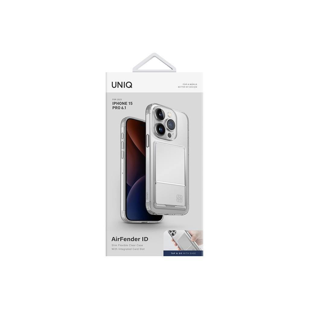 Купить Чехол Uniq для iPhone 15 Pro Air Fender ID, cardslot, прозрачный в  Москве в сети магазинов iShop