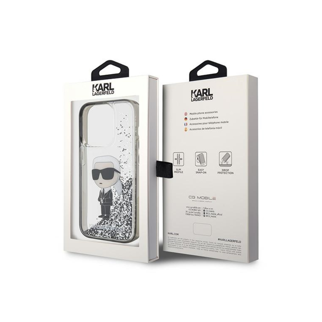 Чехол Lagerfeld для iPhone 15 Plus чехол Liquid Glitter NFT Karl Ikonik  Hard Transparent/Black