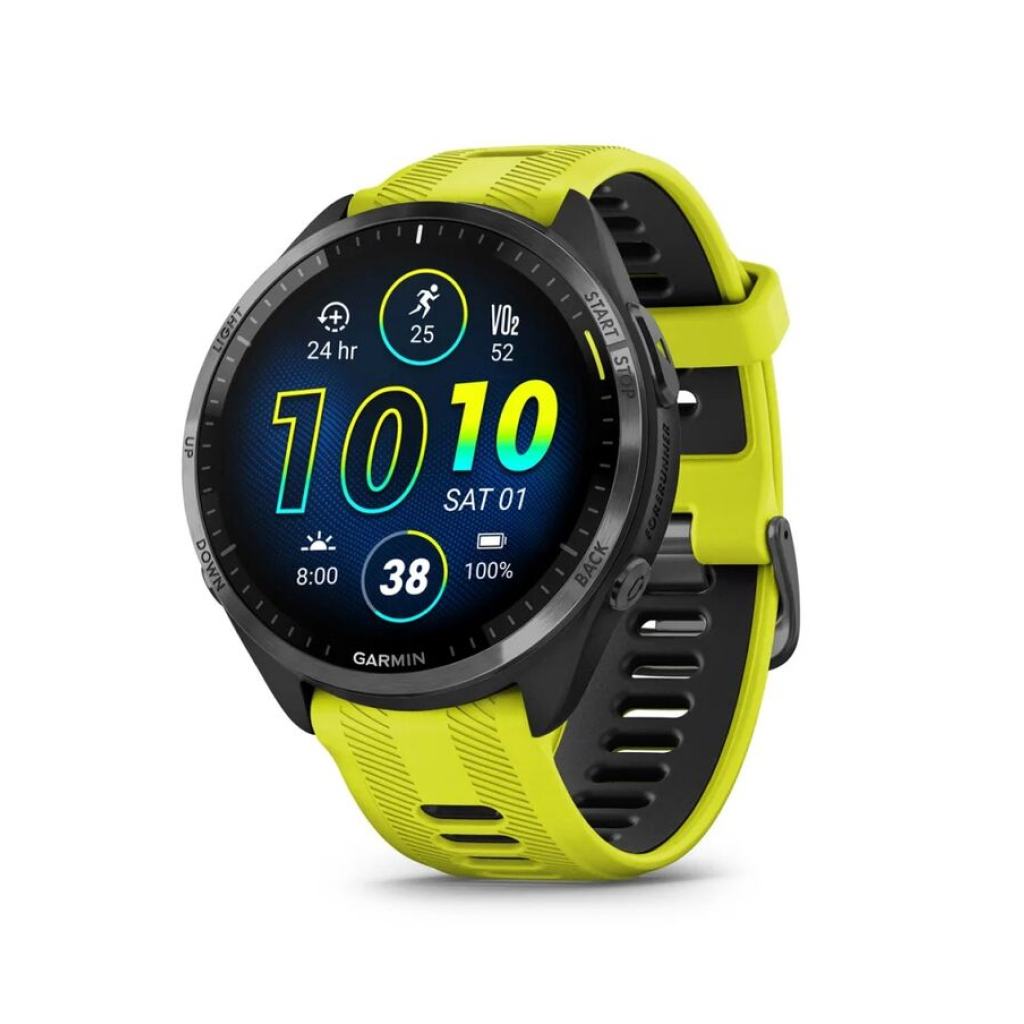 Умные часы Garmin Forerunner 965 черные, темно-серый DLC/титановый безель,  ремешок - желто-черный