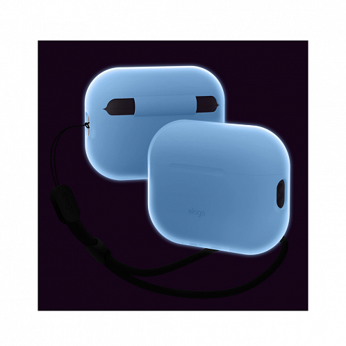 Чехол Elago Silicone case для AirPods Pro 2, белый, голубое свечение в темноте