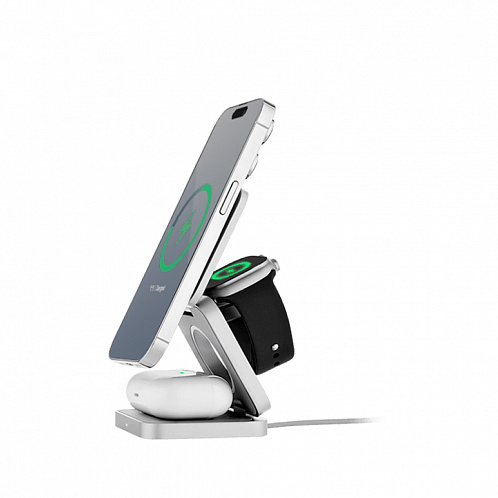 Беспроводное зарядное устройство uBear Balance 3-in-1 Magnetic Wireless Charger, серебристый