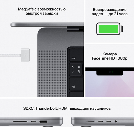 MacBook Pro 16" (M1 Pro, 2021) 16 Гб, 1 Тб SSD, «серый космос»
