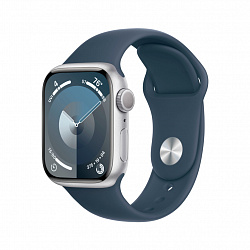Watch S9, 45 mm, серебристый, "грозовой синий", силиконовый ремешок S/M