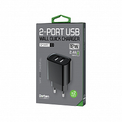 Сетевое зарядное устройство Dorten 2-Port USB Smart ID 12W Wall QC 2.4A, черный