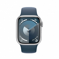 Watch S9, 45 mm, серебристый, "грозовой синий", силиконовый ремешок S/M