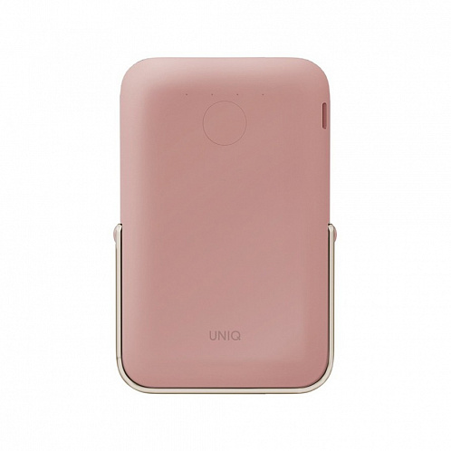 Внешний аккумулятор Uniq HOVEO 5000W, беспровод 15W, провод USB-C 20W, подставка, розовый