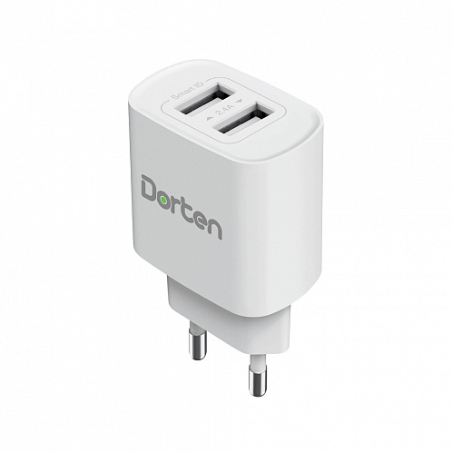 Сетевое зарядное устройство Dorten 2-Port USB Smart ID 12W Wall QC 2.4A, белый