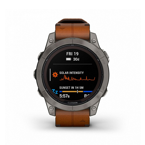 Умные часы Garmin Fenix 7 Pro Sapphire Solar, титановый серый, кожаный ремешок - коричневый