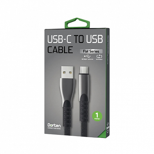 Кабель Dorten USB-C / USB Flat Series, 1м, черный