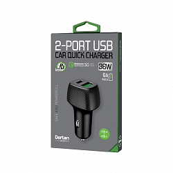 Автомобильное зарядное устойство Dorten 2-Port USB 36W Car Quick Charger QC3.0+PD3.0, черный
