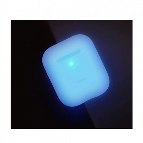 Чехол Elago Silicone wireless сase для AirPods, силикон, белый, голубое свечение в темноте