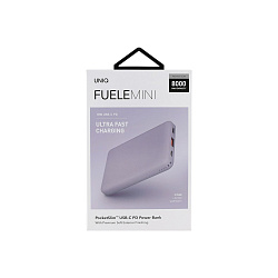 Внешний аккумулятор Uniq Fuele Mini, USB-C PD18W + USB QC3.0, 8000 мАч, лавандовый