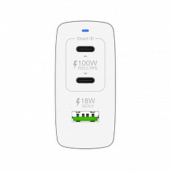 Сетевое зарядное устройство Dorten 3-Port USB Smart ID 100W GaN, PD3.0/PPS+QC3.0, белый